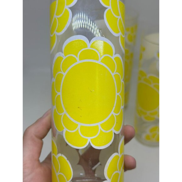 VTG 70s Colony Flower Highball Glasses – Set of 4, 7" Retro Sunflower Tumblers - Picture 6 of 7